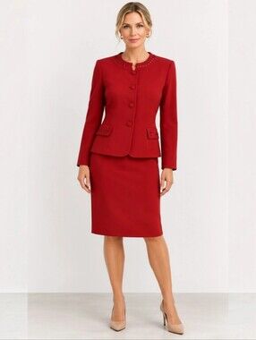 Danny & Nicole Red Crepe 2 Piece Suit Size 10 NWT